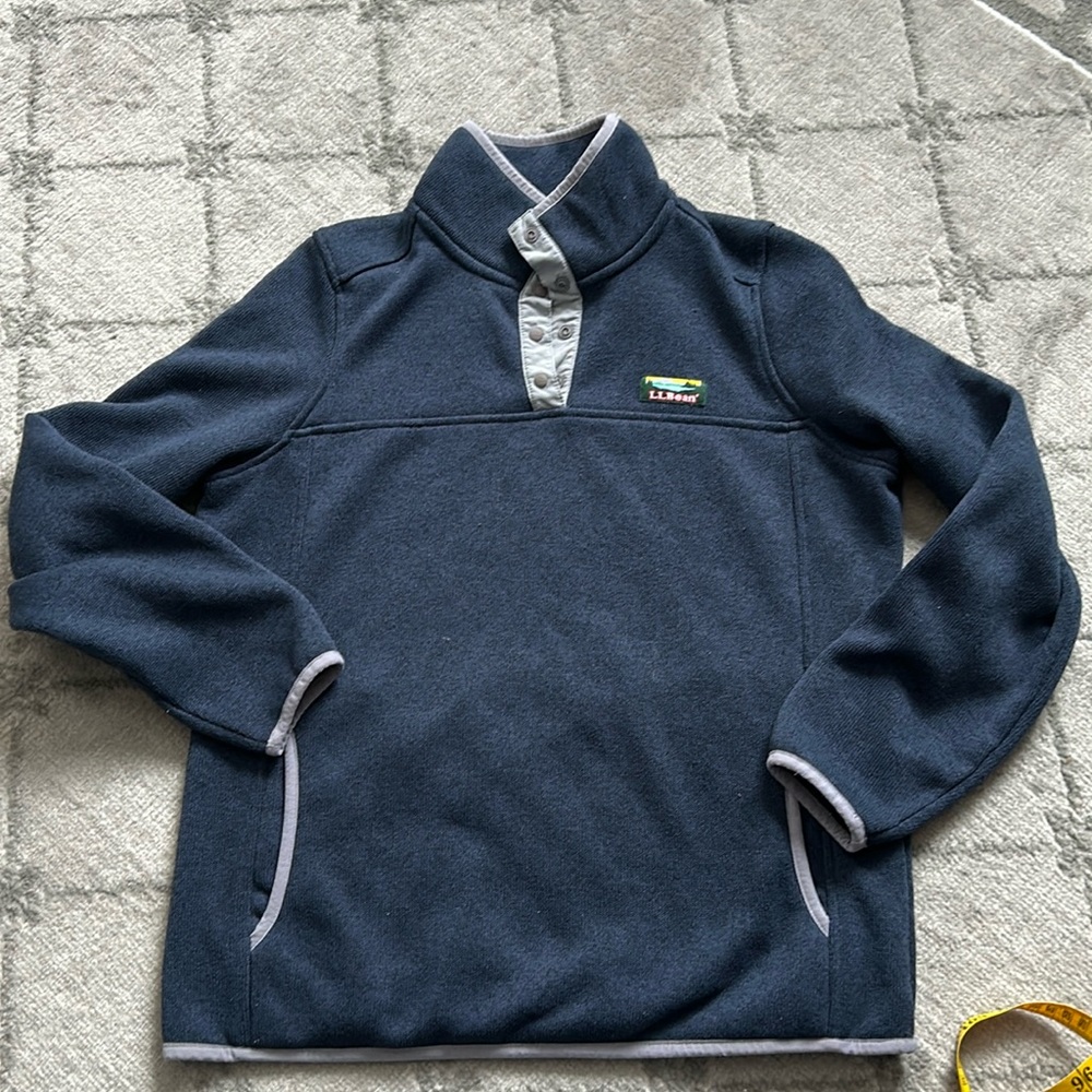 L.L. Bean Navy Fleece Pullover with Light Gray Trim